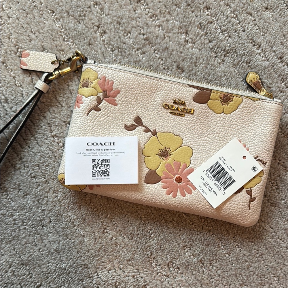 Coach Cream and Yellow Clutch with Gold-Tone Hardware